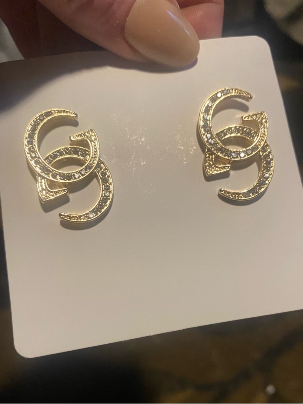 Gold Interlocking Stud Earrings - Picture 2 of 4